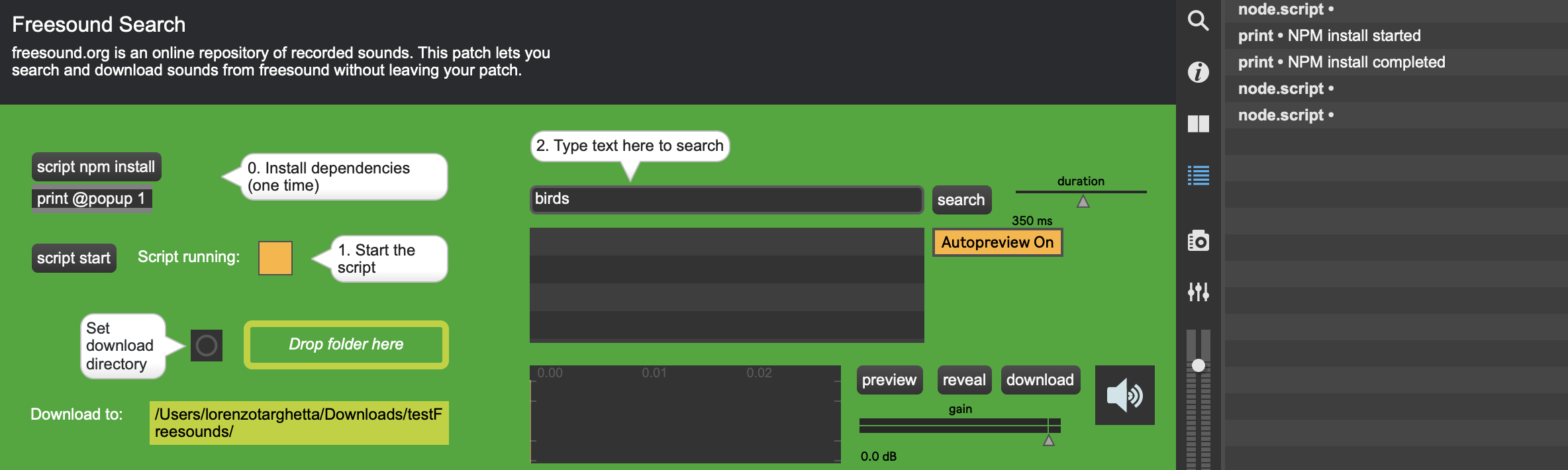 Node for Max - freesound - Javascript Forum | Cycling '74
